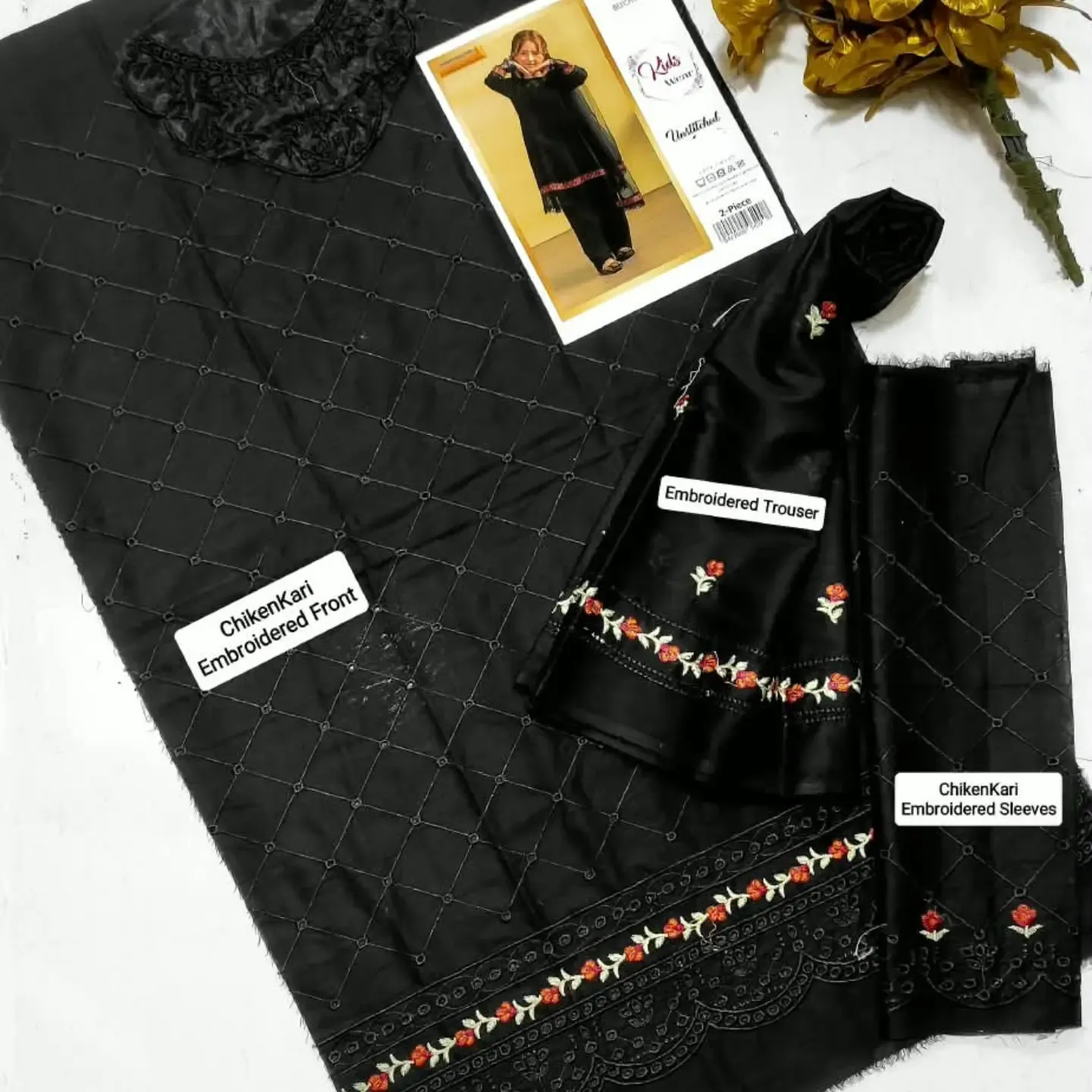 Kids Wear 2-Piece ChikenKari Embroidered Suit