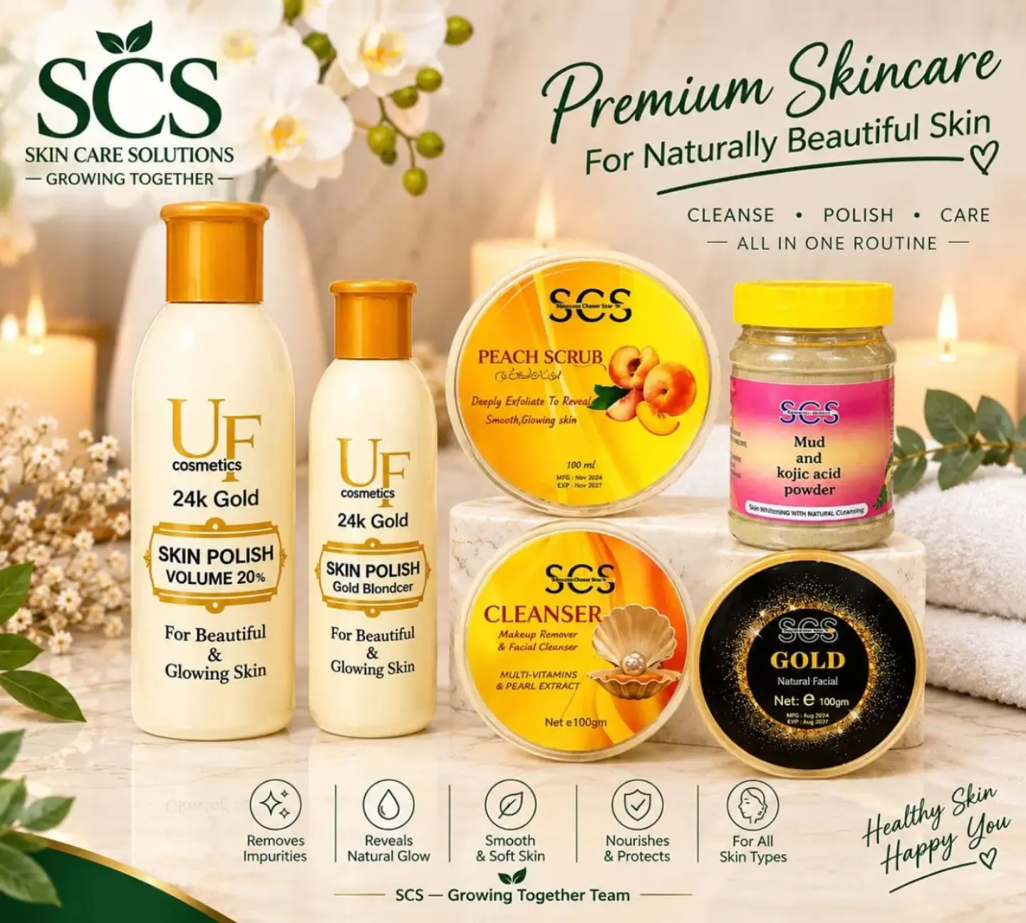 SCS 24K Gold Glowing Skincare & Polish Kit