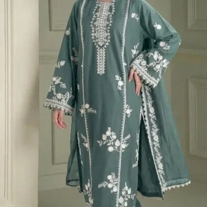 Sage Teal Organza & Lawn Festive Suit