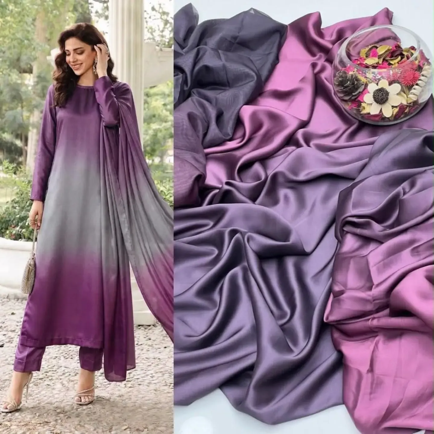 Ombre Silk Purple & Slate Grey 3-Piece Suit