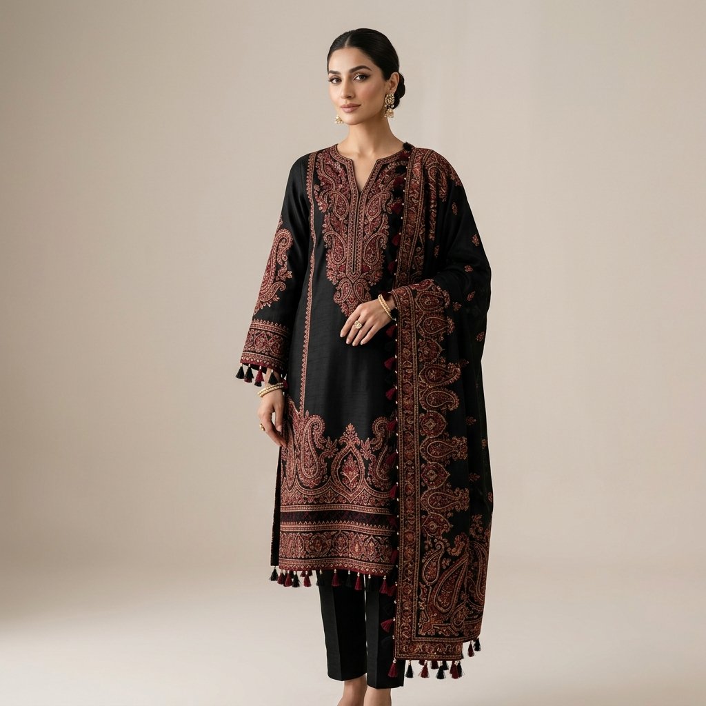 Kashmiri Embroidered Tassel Suit (3 Colors) - Image 4