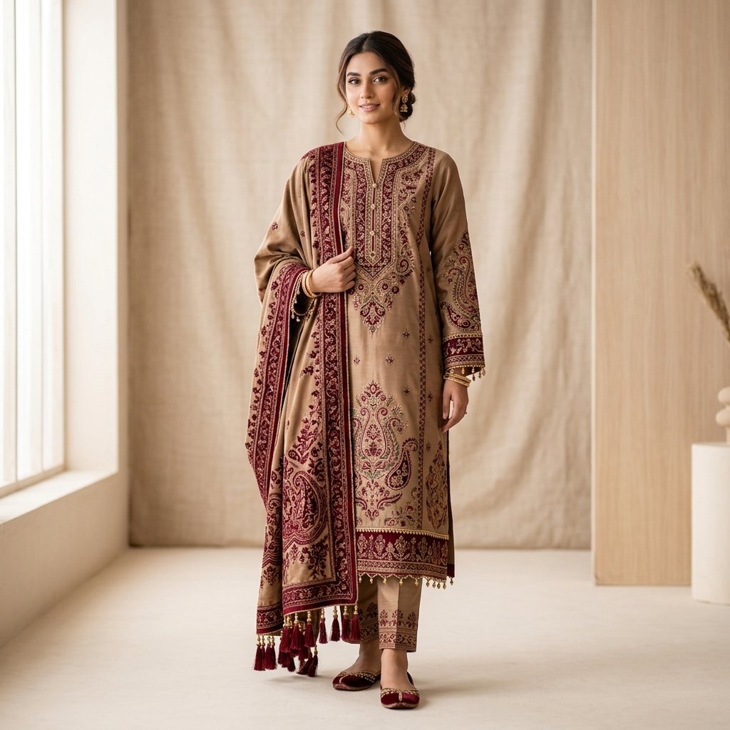 Kashmiri Embroidered Tassel Suit (3 Colors) - Image 5